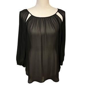 Womens Black Whimsigoth Black Sheer Top Size S Witchy Gothic Minimalist Neutral
